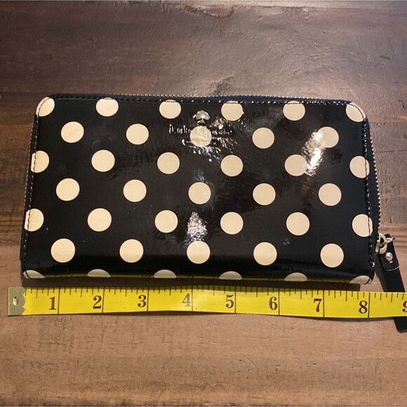 Kate Spade Polk A Dot Black White Full Zip Wallet - Picture 6 of 8